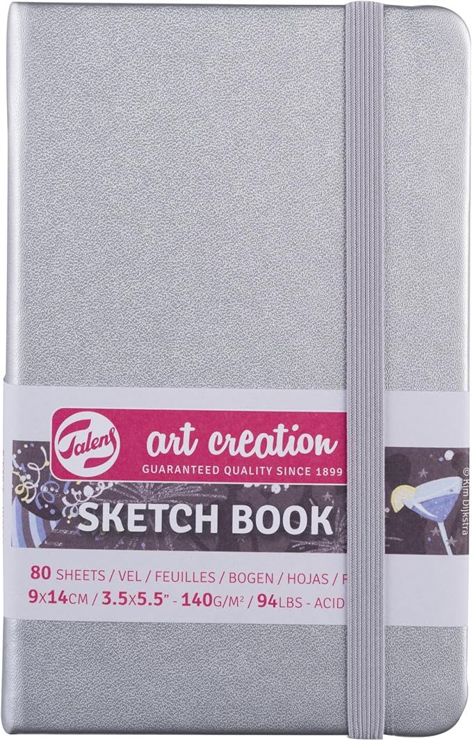 Talens Art Creation T9314-041M 403638 Talens Art Creation Sketchbook, Drawing Notebook, 3.5 x 5.5 inches (9 x 14 cm), Shiny Silver, 4.9 oz/yd² Thick, Fine Acid-Free Paper, 80 Sheet Bound