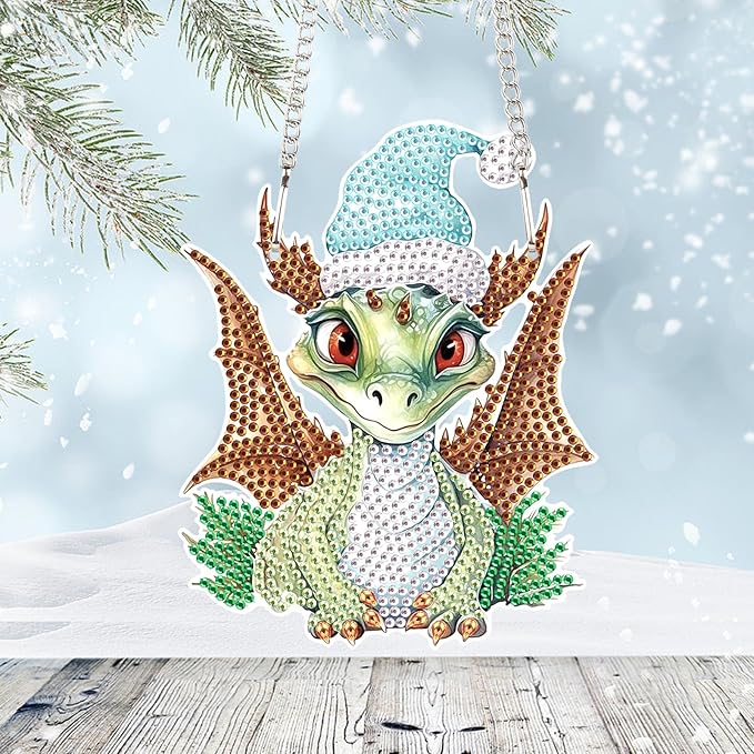 AiYuanzsh 5D Diamond Painting Hanging Pendant for Adults, Christmas Dragon Diamond Art Kit, DIY Rhinestone Painting Ornament for Home, Garden, Door, Wall, and Window Decor