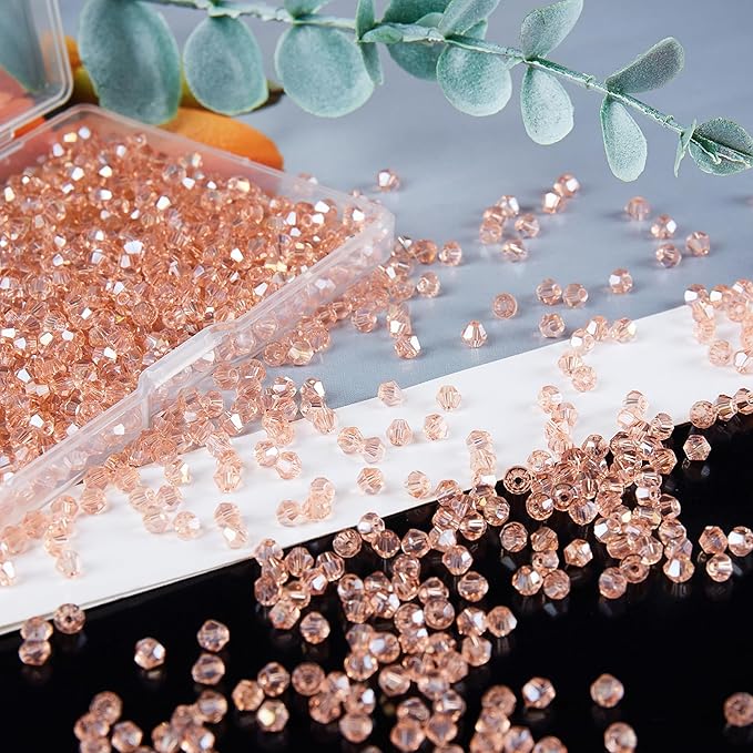 laopottbeads 1200pcs 3mm bicone crystal glass beads for jewelry making, sparkling mini beads for suncatchers, diy bracelets & craft projects (pink)