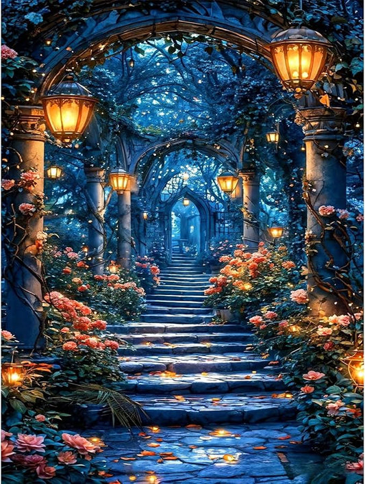 Flower Landscape Diamond Art Kits for Adults, Night View Diamond Painting Kit for Adults Beginners, 5D DIY Diamond Painting with Round Gem Art Kits for Home Wall Decor 12x16 Inch