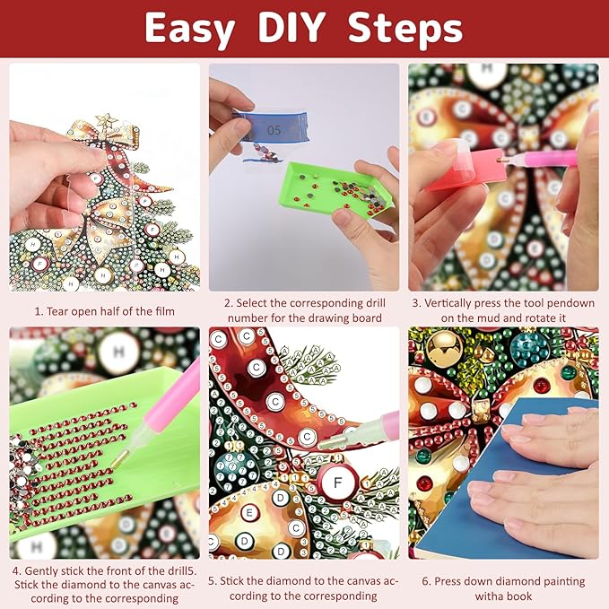 Genius maker Christmas Tree Diamond Art Hanging Kits for Adults, Diamond Painting Pendant Kits, DIY Acrylic 5D Special Shaped Crystal Diamonds Gem Art Painting Ornament for Home Wall Decor Gift