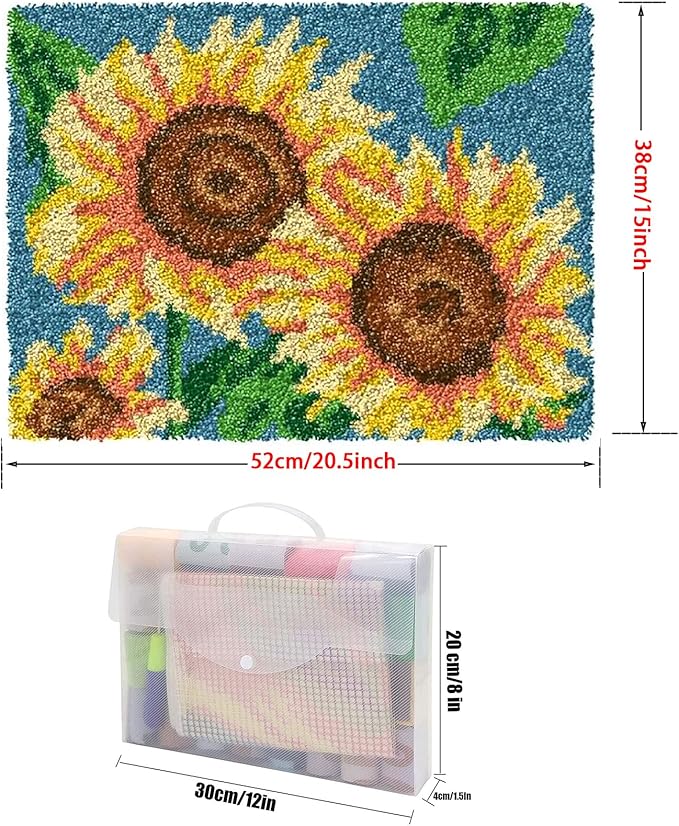 ZFFLYH Latch Hook Kits DIY Crochet Yarn Rugs Tapestry Hooking Needlework Crafts Arts Kit Color Preprinted Pattern Home Decoration Festival Gift for Adults and Kids,Flowers