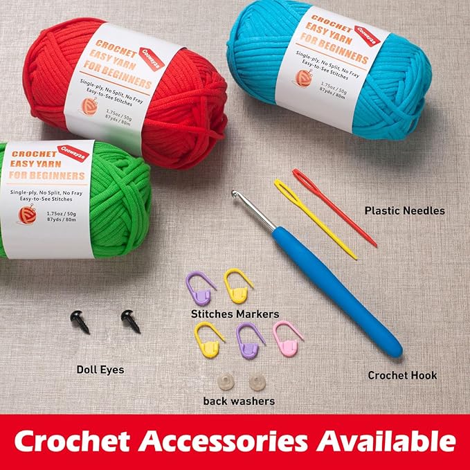Beginners Crochet Yarn for Crocheting, Cotton Yarn for Crochet, 3 Pack×1.8 oz Amigurumi Yarn with Easy-to-See Stitches, Thick & Soft, Worsted Medium # 4 Yarn, Cotton-Nylon Blend-Orange/Green/Blue