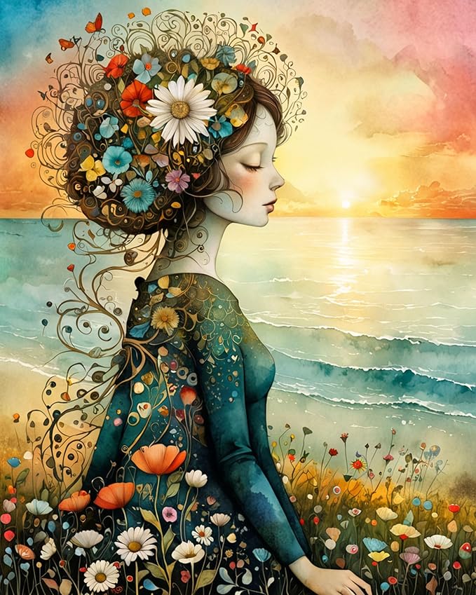 ldazao Girl Paint by Numbers Kit for Adults Flower Color Adult Paint by Number Kits Canvas Oil Painting Kit DIY Crafts for Women Gift 16x20 Inch Flameless