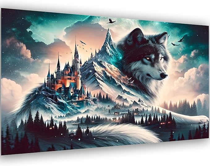 Meothan 5D Extra Large Diamond Art Kits for Adults - Wolf Diamond Painting Kits for Adults Beginners, DIY Large Size Diamond Gem Art Dots Painting Kits for Home Walls Decor Gifts 27.6x16inch