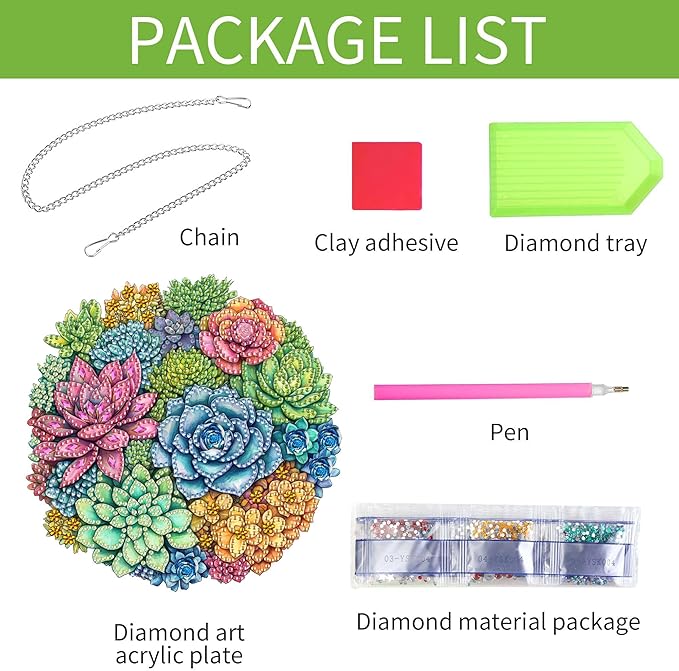 Wergund 5D DIY Succulent Diamond Art Hanging Kits, Hanging Diamond Art Plant, Acrylic Special Shaped Rhinestone, Window Hanging Pendants for Home Wall Garden Front Door Outdoor Decor Gift(Succulent)