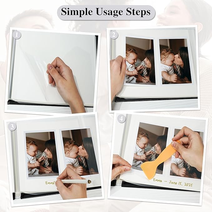 Vienrose Self Adhesive Faux Leather Photo Album with Window DIY Scrapbook Kit for 4x6 5x7 8x10 Pictures, Memory Book for Baby Kids Wedding Journal School Polaroid, 20 Sheets(40 Pages) Dark Green