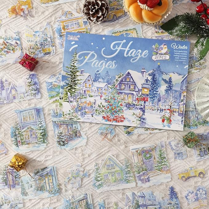 Transparent PET Winter Landscape Sticker Book for Journaling, 20 Sheets Large Pre-Cut Scenery Stickers for Scrapbooking Supplies, Collage Decorative, 9.25 x 6.58 inches