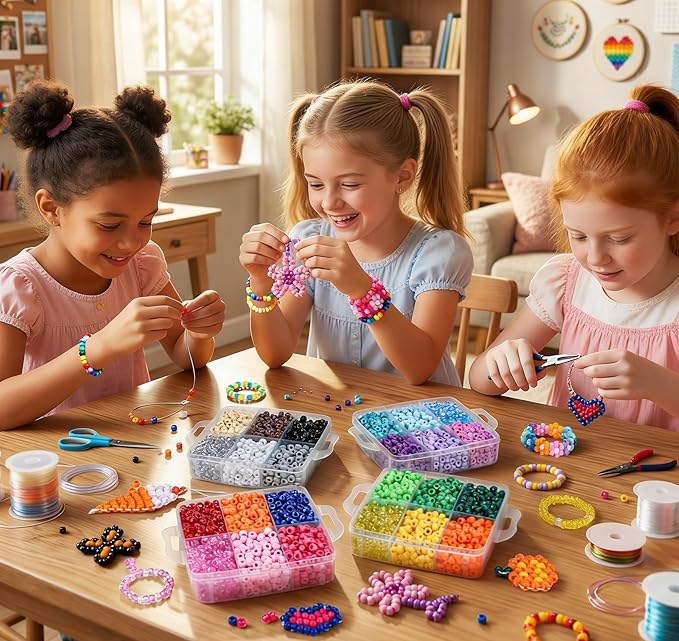 4800PCS Pony Beads Bulk, 24 Colors Kandi Beads 6x9mm Large Hole for Friendship Bracelets, Jewelry Making, Hair Braiding, DIY Art Craft - Shockproof Protective Gift Packaging