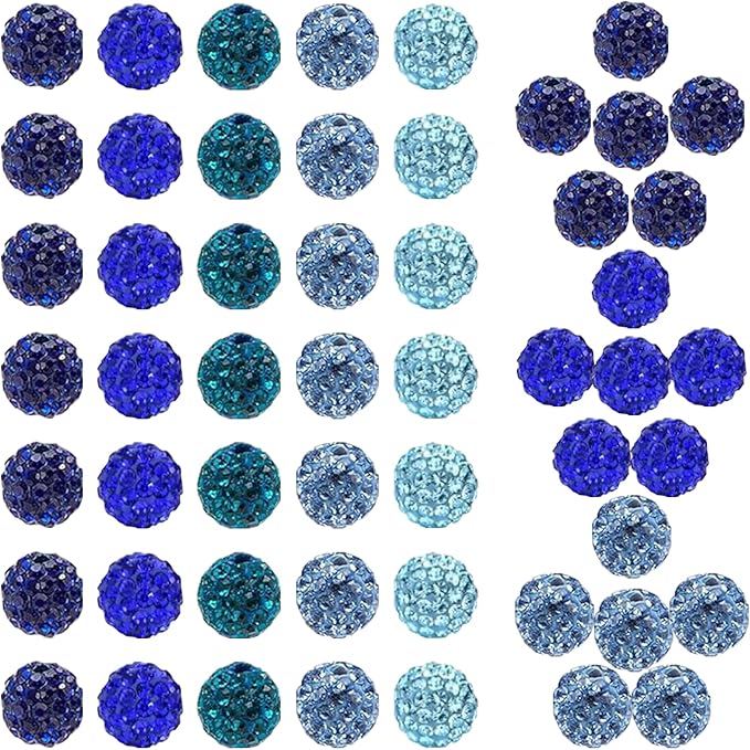 10mm Grade A Rhinestone Beads for Baseball Necklace-Round Disco Ball Bead Rhinestone Clay Beads for Earring Jewelry Making,Necklace Bracelet,DIY Craft Supplies(100 pcs Blue)