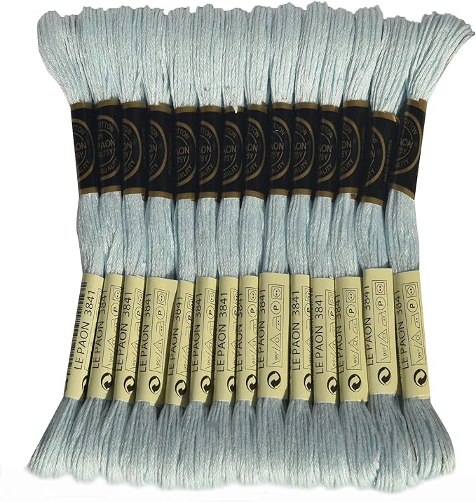 LE PAON Embroidery Floss, 14-Pack Six Strands 100% Long Staple Cotton Embroidery Thread, 8.7-Yard，Color Number：3841, Pale Baby Blue 117-3841