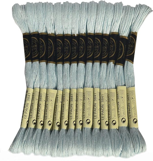 LE PAON Embroidery Floss, 14-Pack Six Strands 100% Long Staple Cotton Embroidery Thread, 8.7-Yard，Color Number：3841, Pale Baby Blue 117-3841
