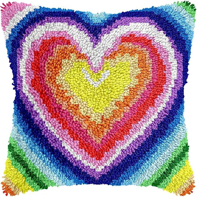 Manzapu Latch Hook Pillow Kits for Adults Beginners, 43cm*43cm Home Decor Pillow Cover Making Kit with Crochet Tool ＆ Precut Yarns and Coded Canvas Christmax Halloween Craft Gifts for Women Mom