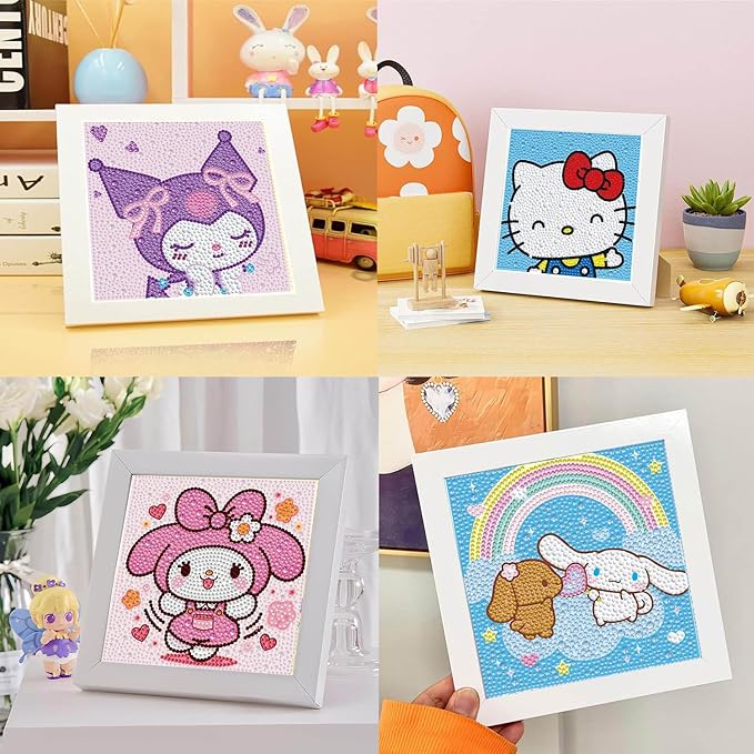 YSUNETER Diamond Painting Kits for Kids Beginner - 4 Pack DIY 5D Full Drill Diamond Art Kits for Children, Cute Animals Round Crystal Rhinestone Gem Art Crafts Home Wall Art Decor 5.9 x 5.9 Inches