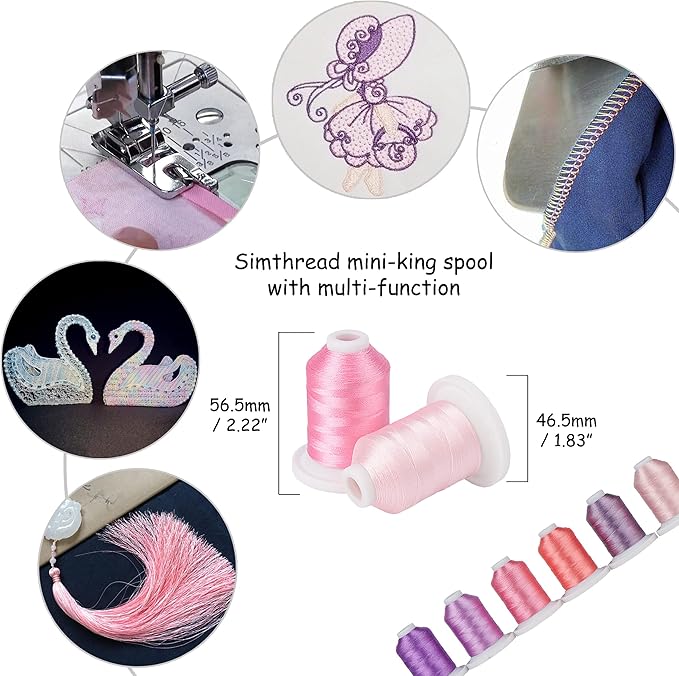 Simthread Embroidery Thread with Storage Box - 12 Options - 800 Yards/Spools, 9 Romantic Pink and Purple Colors for Embroidery and Sewing Machine