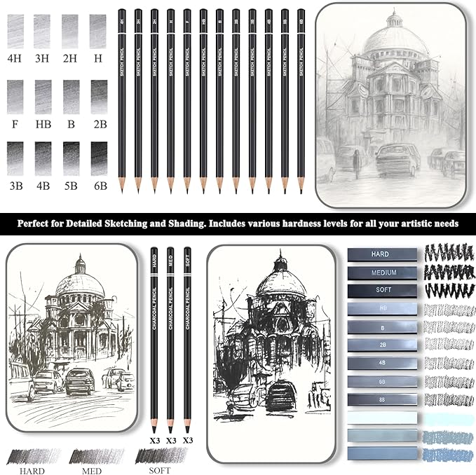 fuxi art supplies for teens 14-16 girls, professional sketch book and pencils set, gifts for sketch artists with stocking stuffers.