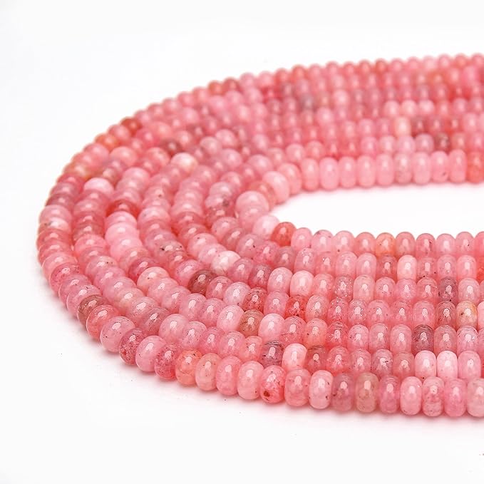 2 Strands (150PCs) Pink Jade Rondelle Beads, 5 * 8mm Gemstone Loose Spacer Abacus Disk Beads for DIY Bracelet Necklace Earrings Jewelry Making, Craft Supplies Beading Kit