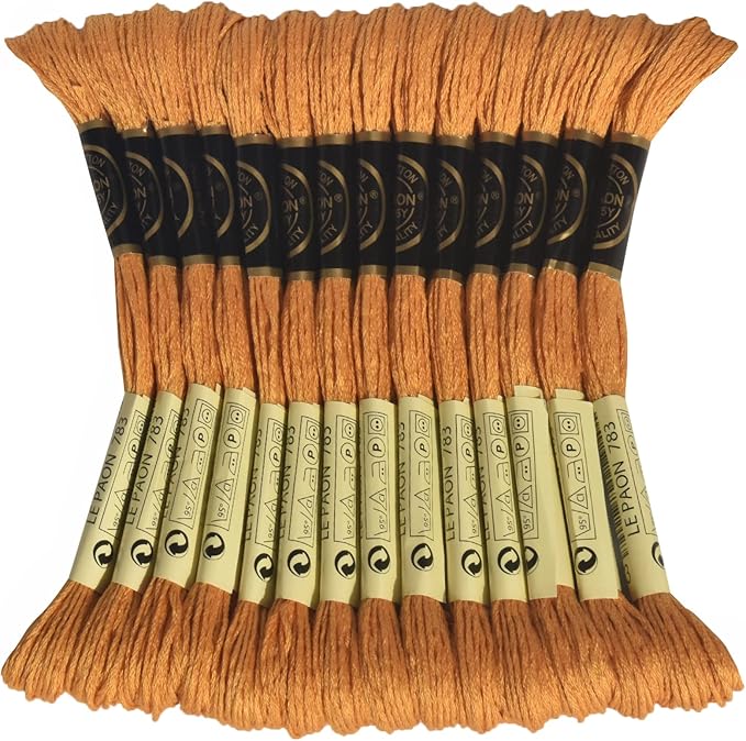 LE PAON Embroidery Floss, 14-Pack Six Strands 100% Long Staple Cotton Embroidery Thread, 8.7-Yard，Color Number：783, Medium Topaz