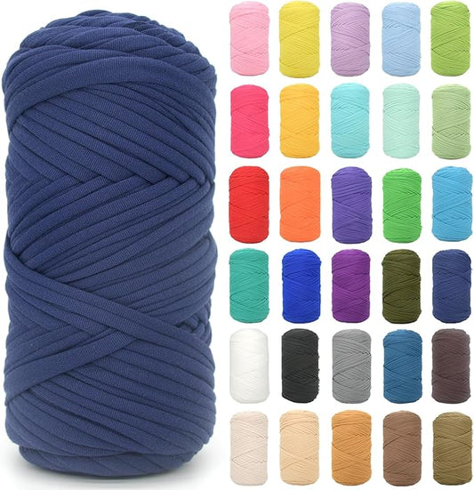 Tshirt Yarn for Crocheting,Navy Blue T Shirt Chunky Elastic Fabric Thick T-Shirt Crochet Yarn for Beginners Crocheting Hand Knitting Bag/Basket/Coasters/DIY Crafts/Home Decor 200G(Navy Blue)