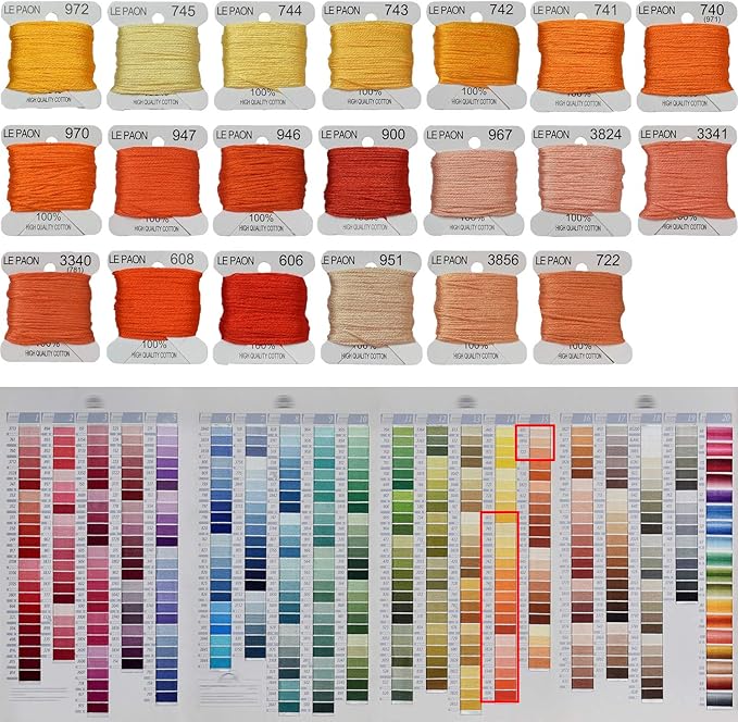 Premium Rainbow Color Embroidery Floss bobbins - Cross Stitch Threads - Friendship Bracelets Floss - Crafts Floss - 20 Bobbins Per Pack Embroidery Floss, Orange Gradient