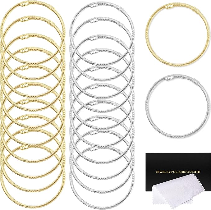 20 Pcs Snake Charm Bracelet Chain Stainless Steel Elastic Bangle Bracelets Chain Adjustable Friendship Snake Bracelet DIY Charm Bracelet Chain for Women Jewelry Supplies Christmas Birthday Gifts