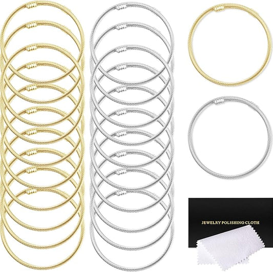 20 Pcs Snake Charm Bracelet Chain Stainless Steel Elastic Bangle Bracelets Chain Adjustable Friendship Snake Bracelet DIY Charm Bracelet Chain for Women Jewelry Supplies Christmas Birthday Gifts