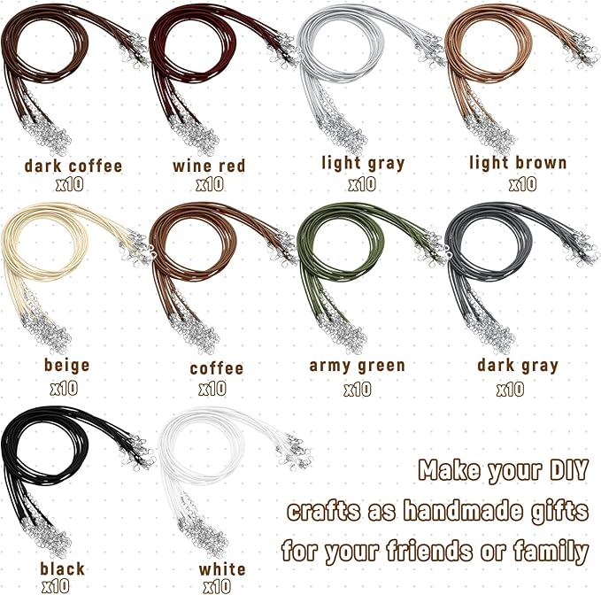 Tudomro 100 Pieces Waxed Leather Necklace Cord Bulk with Clasp Necklace Bracelet Chains String Rope Cord for Jewelry Making Pendants Charms(Earth Tone,20 Inch)