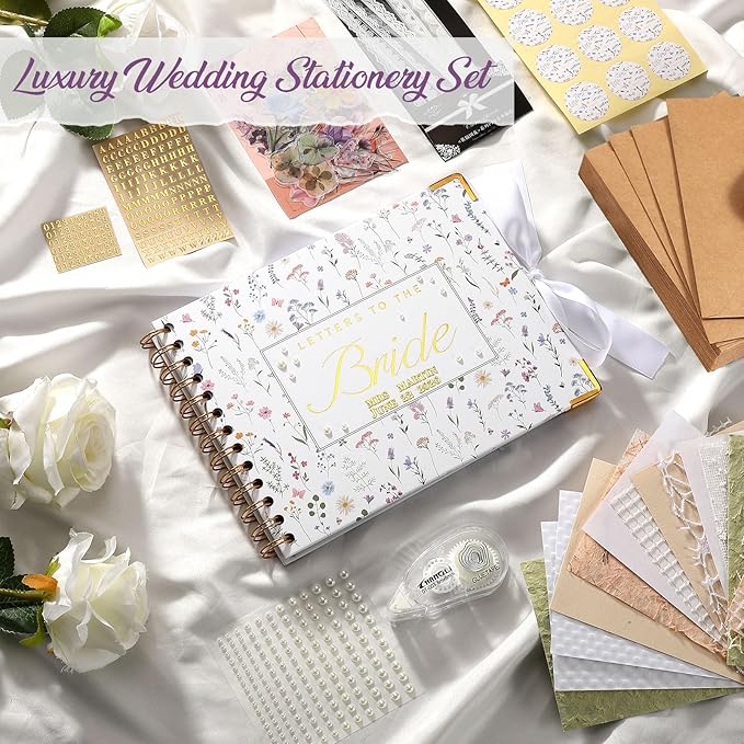 Humyoun Wedding Guest Book Letters to The Bride Scrapbook Wedding Memory Book Bridal DIY Blank Paper Scrapbook Photo Album Guest Sign with Pearl Stickers(8.5 x 7 Inch,Wildflower,Colorful)
