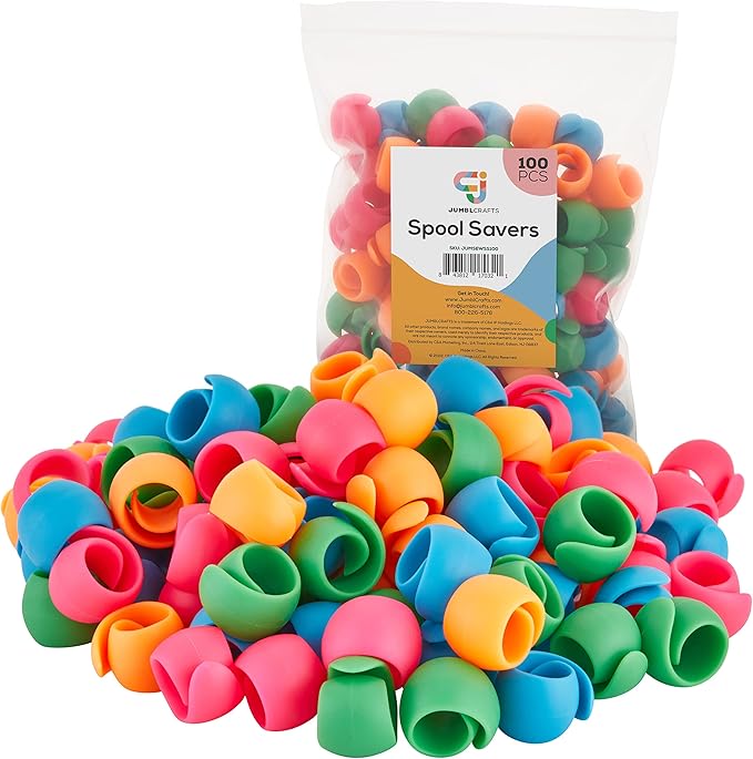 Thread Spool Savers, 100-Piece Bulk Reusable Huggers for Sewing Thread & Embroidery Floss Flexible Silicone Wrap Holders Fit Standard Size & Large Cones for Tangle-Free Storage