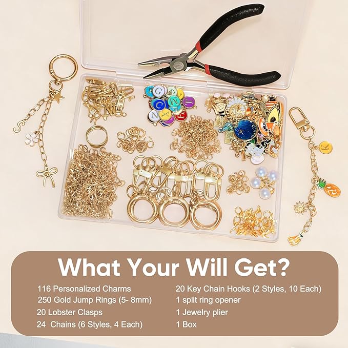 WDXIUE Keychain Making Kit, Charms Lip Gloss Key Chain Bracelet Design Set, Cute & Friendship Jewelry Making Kit, DIY Make 24 Set Keychain for Beginners