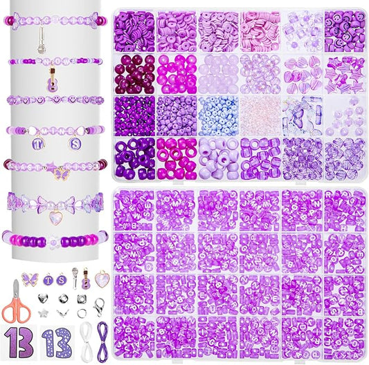 Goldwise Purple Era Inspired Bracelet Making Set for Fans, 2-Box Jewelry Craft Supplies with Glass, Clay & Seed Beads, Letter Beads and Symbolic Charms for Personalized Accessories