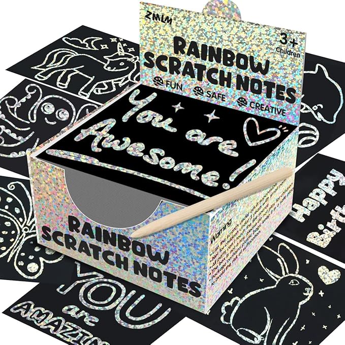 ZMLM Easter Basket Stuffers for Kids，165 Rainbow Scratch Paper Art Notes: Easter Crafts for Kids Ages 4-8, Gifts Girls Boys Toys Classroom Prizes for Students School Activity(Silver)