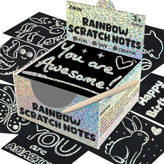 ZMLM Easter Basket Stuffers for Kids，165 Rainbow Scratch Paper Art Notes: Easter Crafts for Kids Ages 4-8, Gifts Girls Boys Toys Classroom Prizes for Students School Activity(Silver)