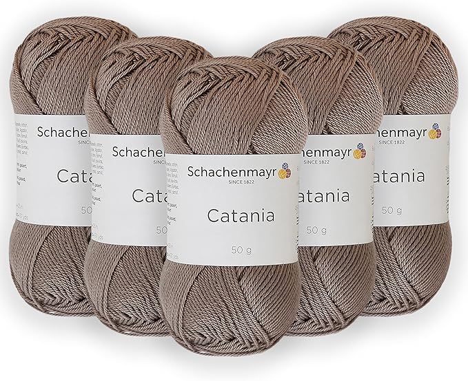5 Skein/Pack Schachenmayr (SMC) Catania Originals Yarn, Each Ball 1.76 Oz (50gr) / 136 Yards (125 m), 100% Mercerized Cotton for Knitting and Crochet Yarn, Sport Weight, 254 - Taupe
