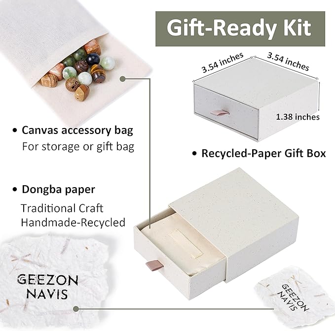 Geezon Navis Bracelet Making Kit - 10mm Natural Stone Beads with Wooden Beads - 48pcs Multicolor - DIY Jewelry Making Starter Kit Adult Men Women Birthday Gift Craft (48, Color A)