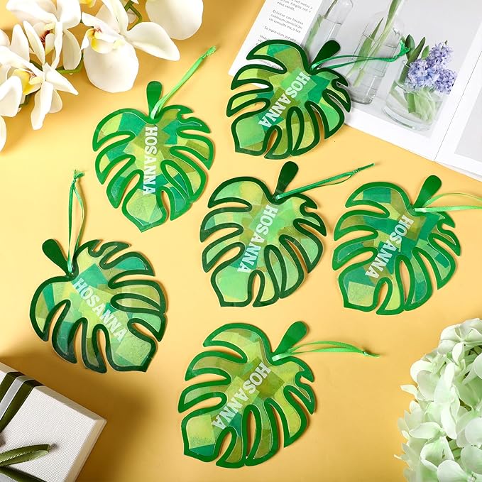 Motipuns 32 Sets Palm Sunday Suncatchers Craft Kits Easter Lent DIY Palm Leaf Tissue Paper VBS Crafts Stained Glass Effect Tissue Paper Kit for Religious Christian Holy Week Window Art