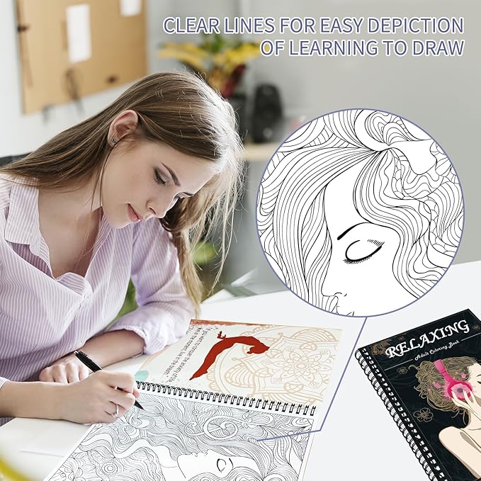 Kalysky Adult Coloring Book for Women,2Pack Mindfulness Coloring Books for Adults Relaxation Anxiety and Depression,Spiral Bound,Relaxation Arts and Crafts for Women