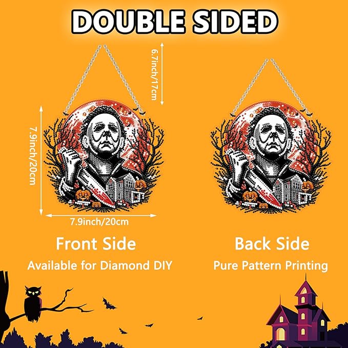 WEUOPG Halloween Diamond Art Hanging Kit for Crafts, DIY Acrylic Diamond Art Painting Window Pendants Home Garden Wall Hanging Kits, Double Sided Hanging Ornament