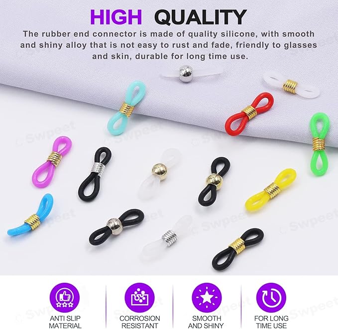 Swpeet 330Pcs Gold and Silver 3/4" Adjustable Silicone Eyeglass Chain Ends Spectacle End Connectors and 15/32" Stainless Steel Lobster Claw Clasps Kit, Bracelet Necklace Clasps Anti Spring Connector