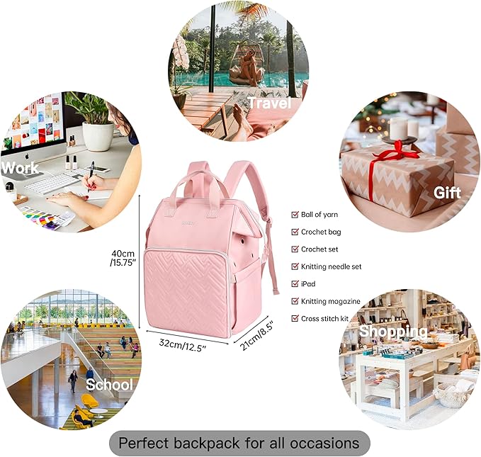 Leudes Knitting Bag Backpack,Yarn Storage Organizer Large Crochet Bag Tote Christmas Gift Yarn Holder Case for Carrying Projects,Knitting Needles (Pink)
