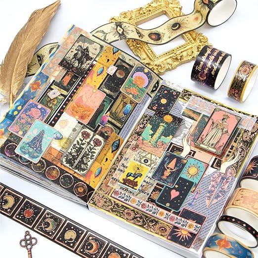Gold Foil Washi Tape Set – 23 Rolls Tarot Washi Stickers Vintage Decorative Tapes for Journaling Supplies, Scrapbooking, DIY Crafts, Junk Journal, Craft Supplies(Celestial Symbols/ Starry/ Magic)
