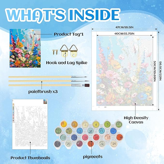 NPCSWXQ Wild Flowers Paint By Numbers Kit for Adults Beginners, Floral Adult Paint by Number Kits On Canvas, DIY Acrylic Painting Crafts Number Artist Paint Kit for Home Wall Decor Gifts 16x20Inch