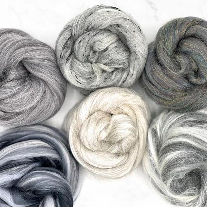 Revolution Fibers Zen Blend Collection | Luxurious Blends of Merino, Silk, Bamboo & Viscose | Base Crafting Fiber Blends for Spinning, Felting, Weaving & Tapestry (Shady Gray)