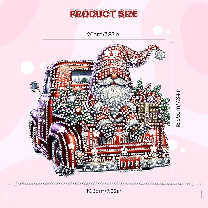 MOGTAA Christmas Diamond Art Hanging Kits for Adults Kids, Christmas Truck Diamond Art Suncatchers, 5D Special Shape Gnome Diamond Painting Window Pendant Kit for Home Garden Wall Decor