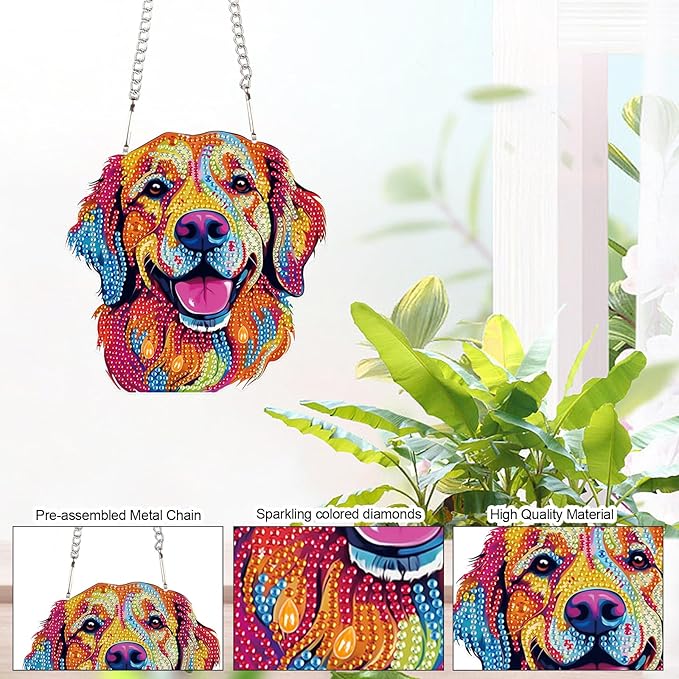 AiYuanzsh Diamond Art Painting Ornament 5D DIY Diamond Art Animal Dog Creative Design Handmade Acrylic Pendant Mosaic Making Kits by Number Kits Home Decoration Pendant