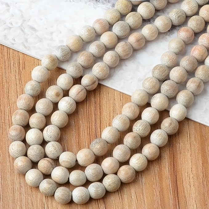 8mm Massive Beads Natural Wooden Round Loose Beads Jewelry Making with Thread 200 PCS(Camphor Wood, 8mm)