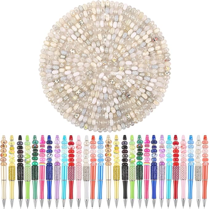 Large Hole Beads White European Beads for Pens 100 Pieces Assorted Large Hole Fairy Wand Garden Beads Lampwork Craft Spacer Beads for DIY Charms Bracelet Necklace Decoration Jewelry Making Supplies
