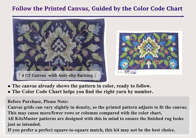 KitsMaster Latch Hook Kits for Beginner, Bright Floral Rug Making Craft Set, Perfect Craft Gift | Soothing Craft Kits for Seniors, Gifts & Relaxation, 23.6''x15.8' (Blue Blossom)