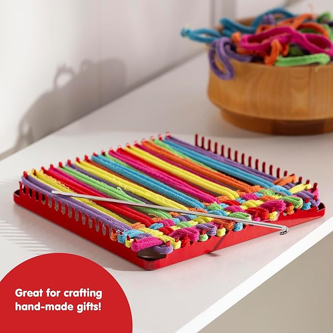 Schylling Metal Pot Holder Loom Kit - Classic Durable Weaving Frame to Make Pot Holders - Includes Loom, Hook, Instructions, and 80 Colorful Cotton Loops - Ages 5 and Up