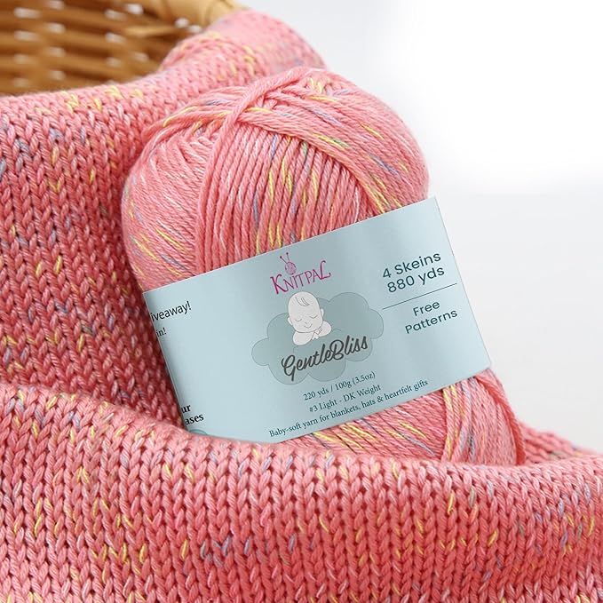 GentleBliss Soft Baby Yarn for Crocheting, 4 Skeins, 880Yds/400G, Free Patterns - Acrylic Baby Blanket Yarn for Knitting - Light Worsted 3 DK Weight - Pink Grapefruit